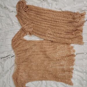 Vintage homemade knit crochet gold 2 pc short sleeve and skirt medium